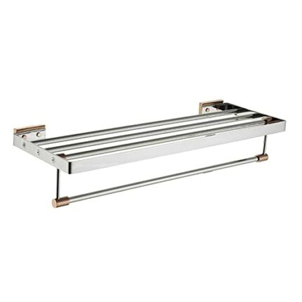 HIGOH Towel Racks, Bathroom Towel Rack Wall Mounted Towel Holder,Bathroom Towel Rack,Rose & Chrome Bath Hardware Shelf Holder,Wall Mounted Foldab