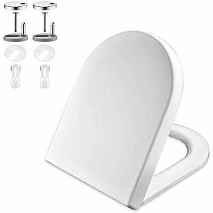 GRIFEMA G951 Toilet Seat,Soft Close D-Shape Toilet Lid with Quick Release for Easy Clean,Anti-bacterial White Loo Seat with Adjustable Hinges Ure