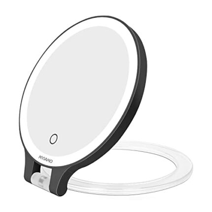 Kostlich MYIAMO Makeup Mirror with Lights, Double Sided Lighted Magnifying Mirror 10X/ 1X with 3 Color Lighting Modes, Tabletop Mirror with Adjus