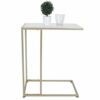 C Shaped Side Table, Sofa End Table with Gold Metal Frame Coffee Snack Table Laptop Holder Table Bedside Table Modern Open Type Under Bed Table C
