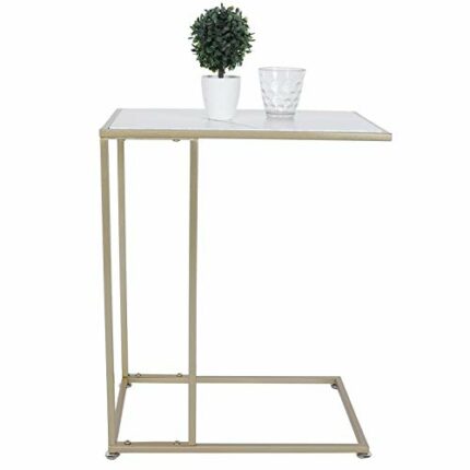 C Shaped Side Table, Sofa End Table with Gold Metal Frame Coffee Snack Table Laptop Holder Table Bedside Table Modern Open Type Under Bed Table C