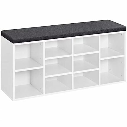 TJLSS 10 Cubbies Shoe Storage Bench Wood Foam and Fabric White Shoe Cabinets Muebles Door-to-door Shoe Cabinet