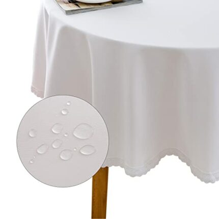 Aspthoyu Round White Table Cloth 160cm Cotton Linen Tablecloth Wipe Clean Waterproof Table Cover for Home Hotel Party Cafe Garden Patio Outdoor U