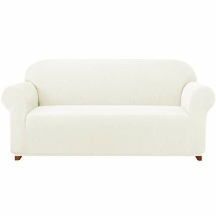 subrtex Jacquard Stretch Sofa Cover Polyester Fabric Slipcovers for Couch, Armchair, Recliner, Machine Washable (2 Seaters, Cream)