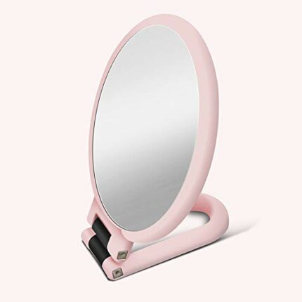 QUANJJ Magnifying Handheld Vanity Travel Folding Hand Held -Double Sided Folding Adjustable Pedestal Makeup