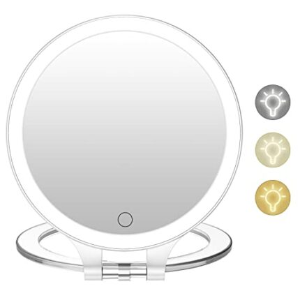FASCINATE Rechargeable Makeup Mirror with Light 3 Modes Lighting Colours, 72 LED Table Mirror, Wall Magnification, 1 x 10 x Magnification, Double