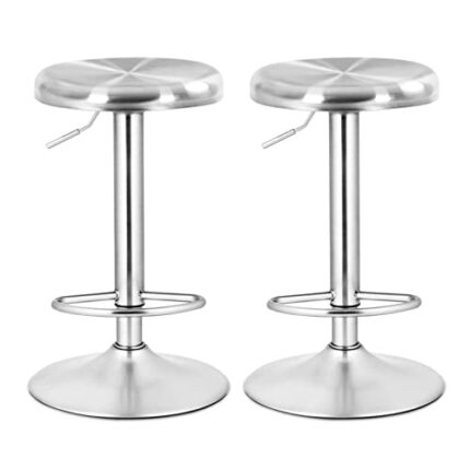 LUKEO 2 Pcs Brushed Stainless Steel Swivel Bar Stool Seat Adjustable Height Round Top