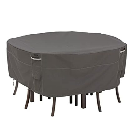 Classic Accessories Ravenna Round Garden Table & Chair Set Cover, Dark Taupe/Mushroom/Espresso (178cm, Large)