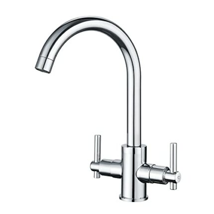 Funime® Kitchen Taps Dual Lever Sink Mixer Taps Traditional Monobloc Mixer Taps for Kitchen Sink 1 Hole Swivel Spout Chrome Double Handles Kitche