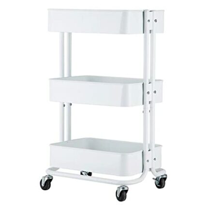 MIAOHY 3 Tier Rolling Cart With Wheels Metal Utility Cart Storage Organizer Trolley Cart For Kitchen Bathroom (Color : Wit, Size : 1pcs)