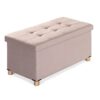 BRIAN & DANY Ottoman Storage Box with 4 Wood Legs, Linen Foot Stool, Footstools for Living Room, Gray, 76 x 38 x 38 cm