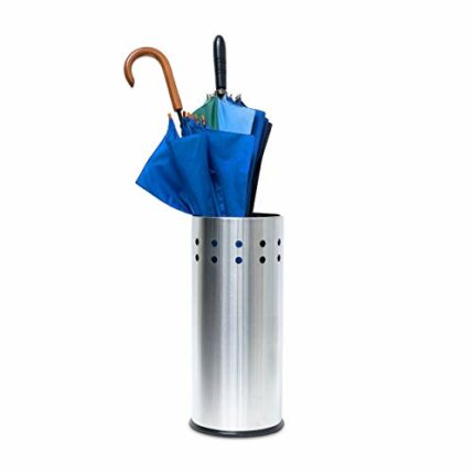 Relaxdays Stainless Steel Height 49.5 cm, Diameter 22.5 cm Round with Holes, Nordic Walking Poles, Umbrella/Stick Stand, Wrapping Paper & Stand-S