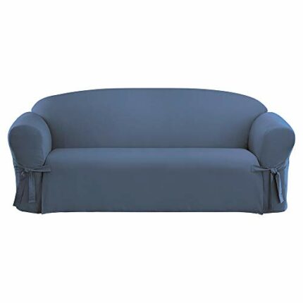 Surefit Duck Solid Box Cushion Sofa One Piece Slipcover, Relaxed Fit, 100% Cotton, Machine Washable, 1 Count (Pack of 1), Bluestone