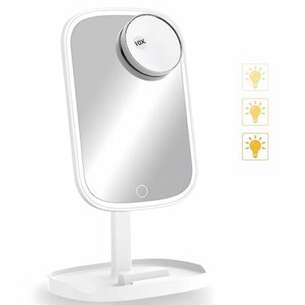 ENFLOKT 3 Color Lighting Cosmetic Mirror with Touch Sensor Dimming, Lighted Makeup Vanity Mirror with 10X Magnifying Mirror, Makeup Mirror with L