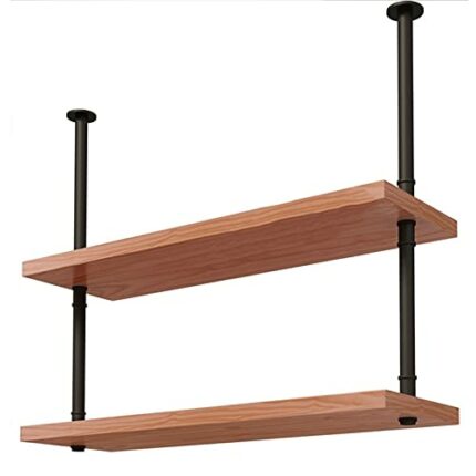 SUCHETA Wine Rack Ceiling Shelf Loft Retro Solid Wood Wrought Iron Restaurant Front Shelf Rack Shelf Storage Rack Hanger For Storage Wine Glass B