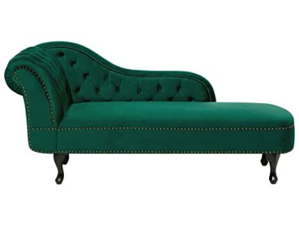 Vintage Style Left Hand Chaise Lounge Velvet Fabric Chesterfield Green Nimes