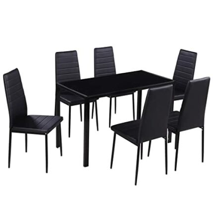 DINGZZ Kitchen Tables and Chairs Set Dining Room Table Set for 6 Black