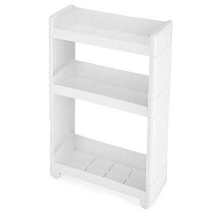 SONGMICS Rolling Trolley Narrow Storage with 3 Shelves for Kitchen Bathroom Cellar 17 cm Wide KFR09WT