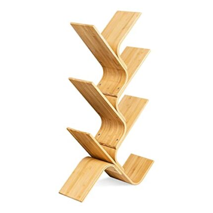 Navaris Bamboo Bookcase - Freestanding Tree Bookshelf Book-Shelving Shelf Unit for Book, CD, Magazine, Literature Storage - Open Half Bookcase Wo