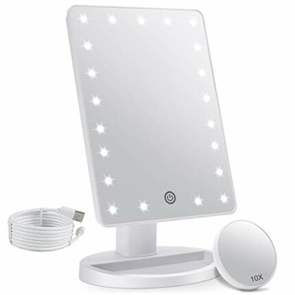 Makeup Vanity Mirror with Lights, Lighted Makeup Mirror with Detachable 10X Magnification, 21 Led Lights Adjustable Dimming Touch Sensor, Dual Po