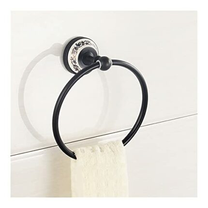 HIGOH Towel Rack Towel Rack Copper Bathroom Towel/Rack,Antique Brass Bath Hardware,Rose/Ceramics Base Nail Punched Wall Mounted round Type Towel