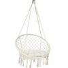 VOUNOT Swing Chair with Round Seat Cushion, Macrame Hammock Hanging Chair for Indoor, Outdoor, Beige