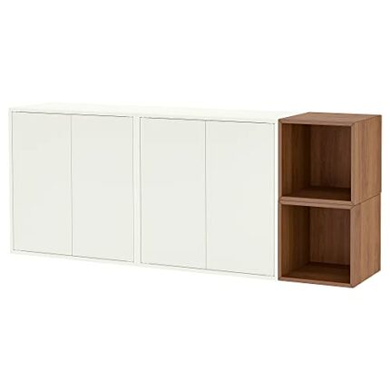 IKEA EKET wall-mounted cabinet combination, 175x35x70 cm, white/walnut effect