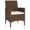 vidaXL Garden Dining Set 5 Piece Outdoor Furniture Table and Chair Armchair Lounge Seat Patio Dining Set Poly Rattan and Tempered Glass Brown