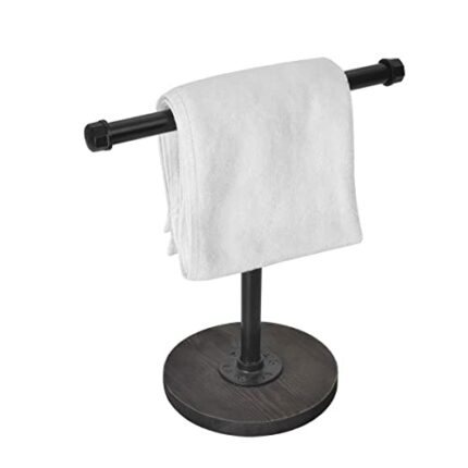 Bathroom Hand Towel Holder Stand, T-Shape Industrial Pipe Hand Towel Rack Stand with Heavy Duty Soild Wood Base for Bathroom，Kitchen or Vanity Co