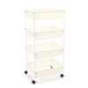 4-Tier - Beige Plastic Storage Trolley Unit with Wheels Utility Kitchen Cart Vegetable Rack Fruit Basket Corner Shelf for Kitchen Bedroom Bathroo