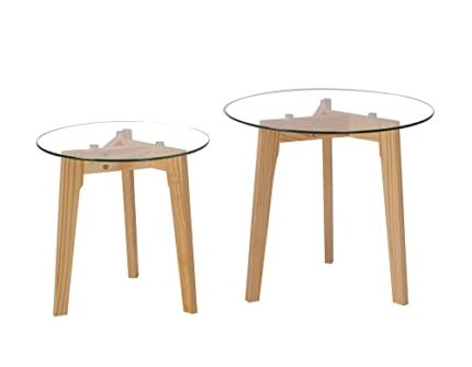 ASPECT Athena Nesting Table, Tempered Glass, Clear/Natural, 50x50x45 cm