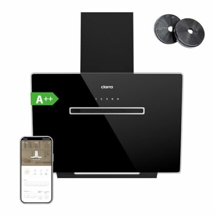 CIARRA CBCB6736K A++ Angled Cooker Hood 60cm Recirculating Ducting Kitchen Extractor Fan 650m³/h Wi-Fi App Touch Control 4 Level Booster