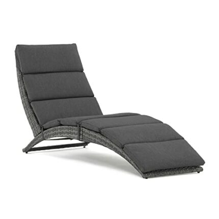 JOIVI Patio Chaise Lounge Chair, Outdoor Sun Lounger, PE Rattan Foldable Chaise with Removable Gray Cushion, Suitable for Poolside, Garden, Balco