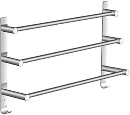Towel Rack Three-bar Wall-Mounted Towel Rail With Two U-Shaped Hooks,for Kitchen Bathroom Toilet Hotel Office(Color:60cm)