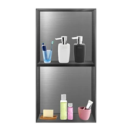 automoris 12'' x 24'' Double Shelf Shower Niche, Stainless Steel NO Tile Needed, Wall-inserted Niche Recessed, Shower Storage for Bathroom, Shamp