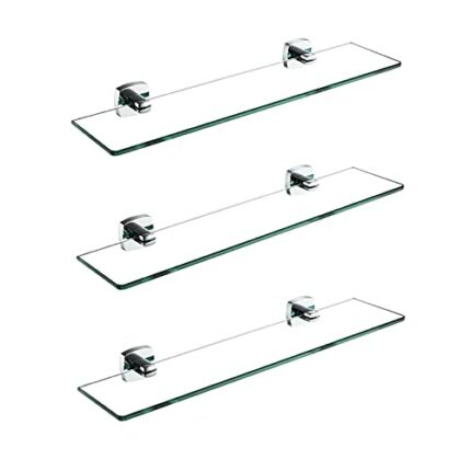FVRTFT Bathroom Glass Shelf, Wall Mounted 8mm Tempered Glass Caddy Shelf, Rectangular with Polished Chrome Bracket, for Bathroom, Washroom Organi