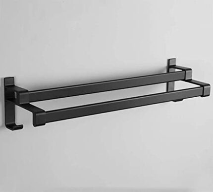 Towel Rack Punch-Free Towel Rails Wall Mounted With Hook For Kitchen Bathroom Hotel Office,Black Double-bar Space Aluminum(Color:40cm)
