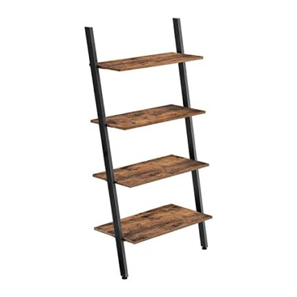VASAGLE Ladder Shelf, Wall Rack Shelf and Storage Shelving Unit, 4-Tier Bookshelf, Living Room Kitchen Office, Steel, Stable, Slanted, Industrial