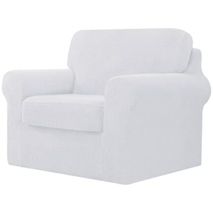 CHUN YI 3 Piece Stretch Sofa Cover, 1 Seater Slipcover with One Separate Cushion and Backrest, Jacquard Spandex Fabric(1 Seater,White)
