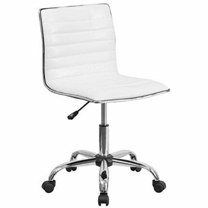 Flash Furniture Designer Office Chair, Ergonomic Office Chair, Contoured and Height Adjustable Vinyl Seat, Swivel Chair with Chrome Finish, White