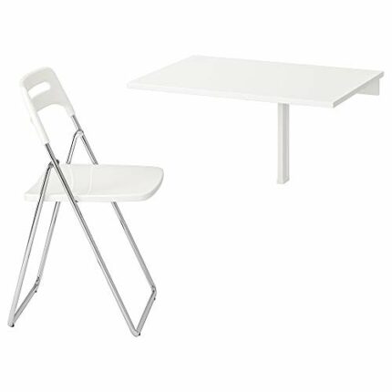 Ikea NISSE/NORBERG table and 1 chair, 74 cm, white/chrome-plated white
