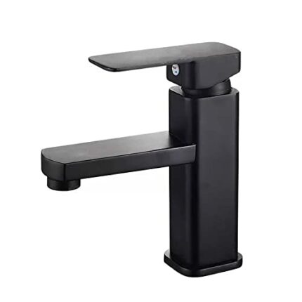Bathroom Sink Taps, Hot& Cold Water Mixing Tap, Basin Faucet with Single Lever with Standard Hoses and Accessories, Stainless Steel, Black