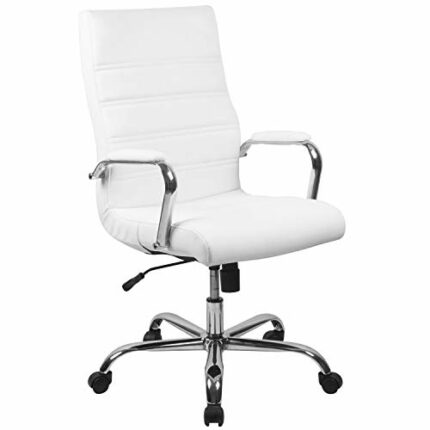 Flash Furniture Executive Office Chair, Ergonomic Office Chair, Contoured and Height Adjustable Leather Seat, High Back, Chrome Arms and Tilt Loc