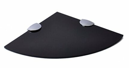BSM Marketing 300mm 12" approx 5mm thickness Acrylic Corner Shelf for Bathroom Bedroom Office with Chrome Finish Shelf Supports (Black)