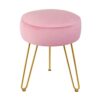 TOUCH-RICH Velvet Footrest Stool Ottoman Round/Square Modern Upholstered Vanity Footstool Side Table Seat Dressing Chair with Golden Metal Leg(Pi