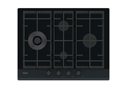 Haier GAS ON GLAS Series 6 HAVG5D4HB Gas Hob/Self-sufficient / 60 cm / 4 Burners with Wok Cooking Zone / 9 Power Levels Black