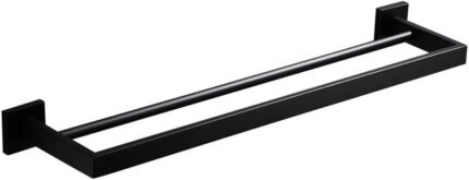 Lengthened Double Towel Rack Wall Mounted Bathroom Kitchen Organizer Towel Shelf Double Bath Towel Bar 304 Stainless Matte Steel Black Towel Towe