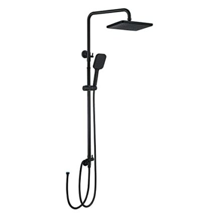 Black Shower Set Height Adjustable Overhead Shower Kit Without Mixer Shower Riser Rail Kit with Brass Diverter, MCADYS Rainfall Shower Kit with 3