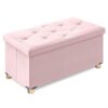 BRIAN & DANY Ottoman Storage Box with 4 Wood Legs, Velvet Foot Stool, Footstools for Living Room, Pink, 76 x 38 x 38 cm