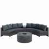 WALNUT 6 Pieces Outdoor Sectional Half Round Patio Rattan Sofa Set, PE Wicker Conversation Furniture Set